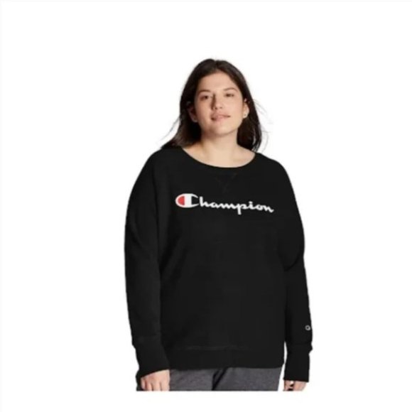 CHAMPION PowerBlend Fleece Logo Sweatshirt - Women's Plus Size 1X - Black - NWT - Picture 3 of 13